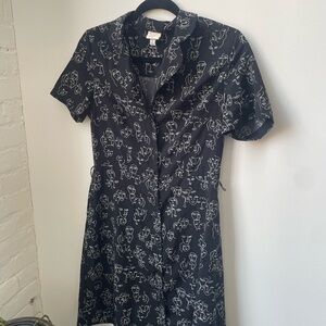 Artistic Face Pattern Collared Mini Dress